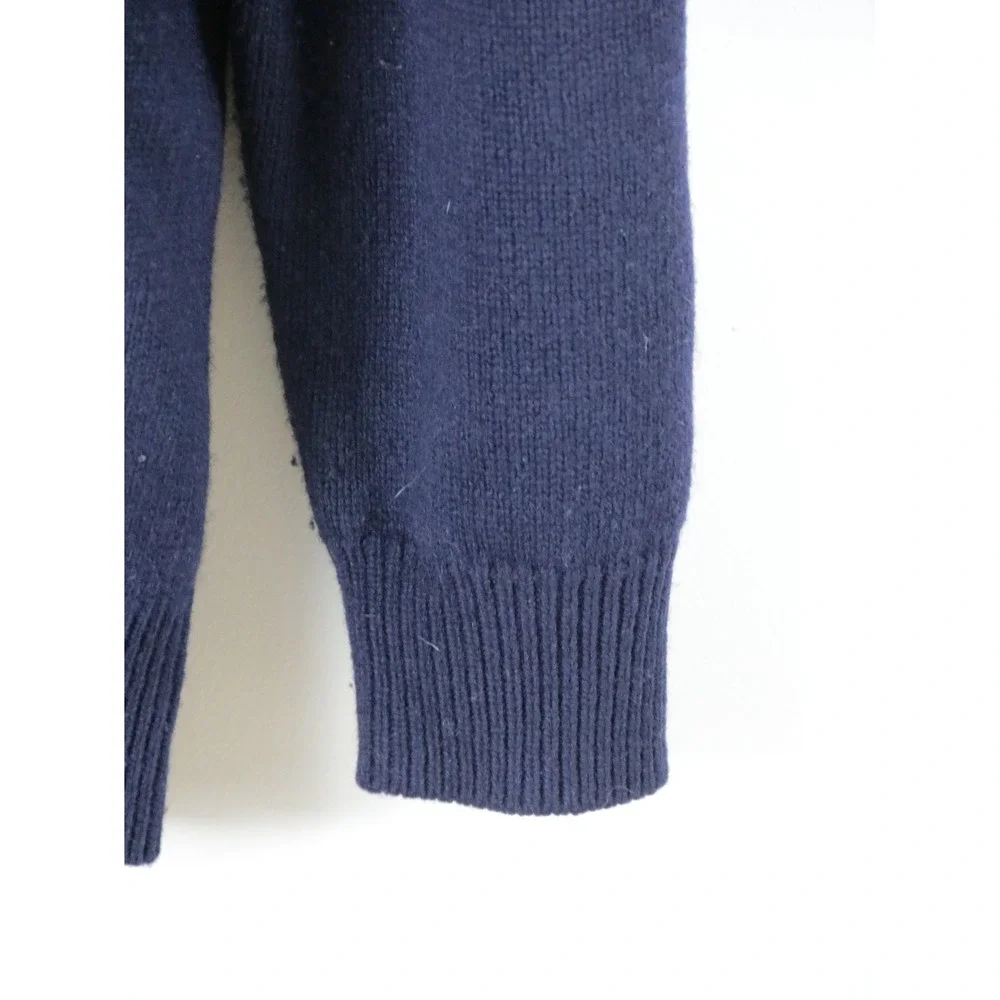 Orvis Mens Lambs wool‎ Quarter Zip Sweater Navy Blue Sherpa Lined Mock Neck M